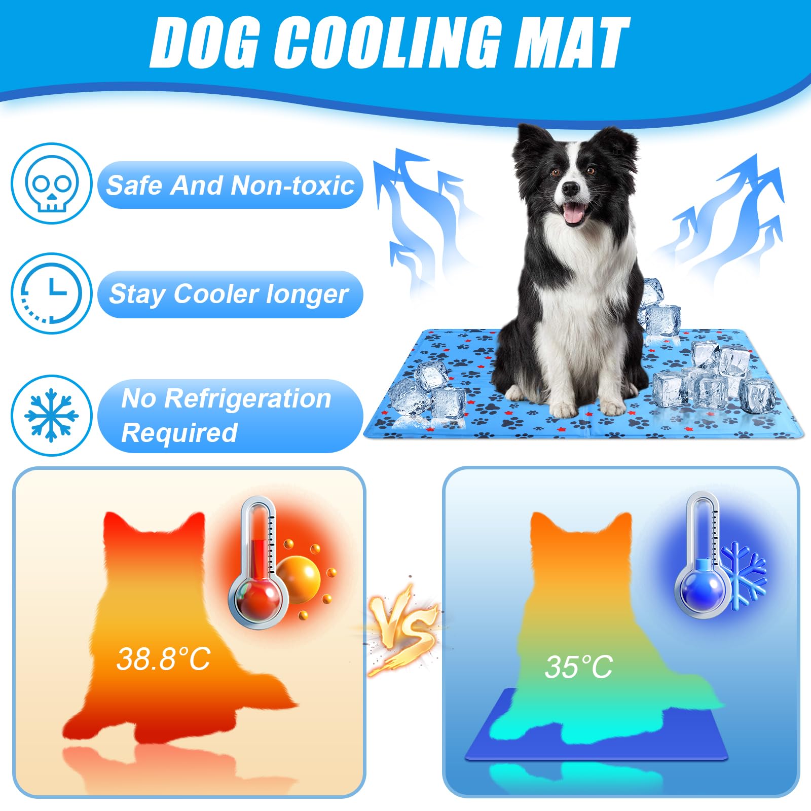 Tapis Rafraichissant Chien & Chat, 60×50cm Coussin Rafraichissant pour Chien, Tapis Refrigerant pour Animaux, Étanche et Facile à Nettoyer, Convient aux Petits et Grands Chien de Compagnie