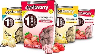 Don't Worry Low Calorie Meringue Cookies - 4 Pack - Strawberry and Vanilla, Just 1 Calorie per Piece | Low Sugar Candy, Gluten Free, Protein Snacks | Keto Friendly and Healthy Snacks for Adults