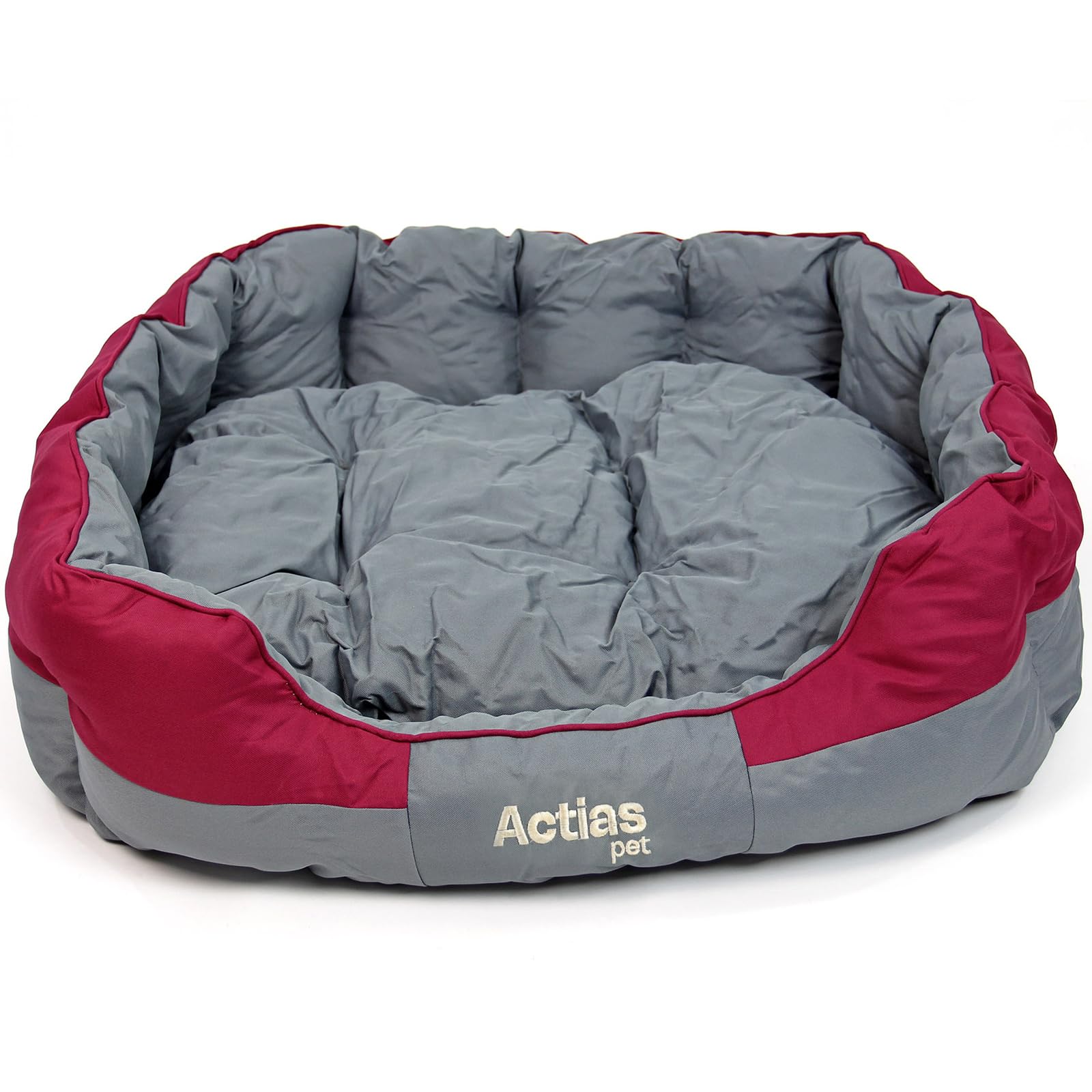 Actiaspet - XXL Burgundy/Grey Waterproof Dog Bed with Reversible Cushion | 108x88x28cm