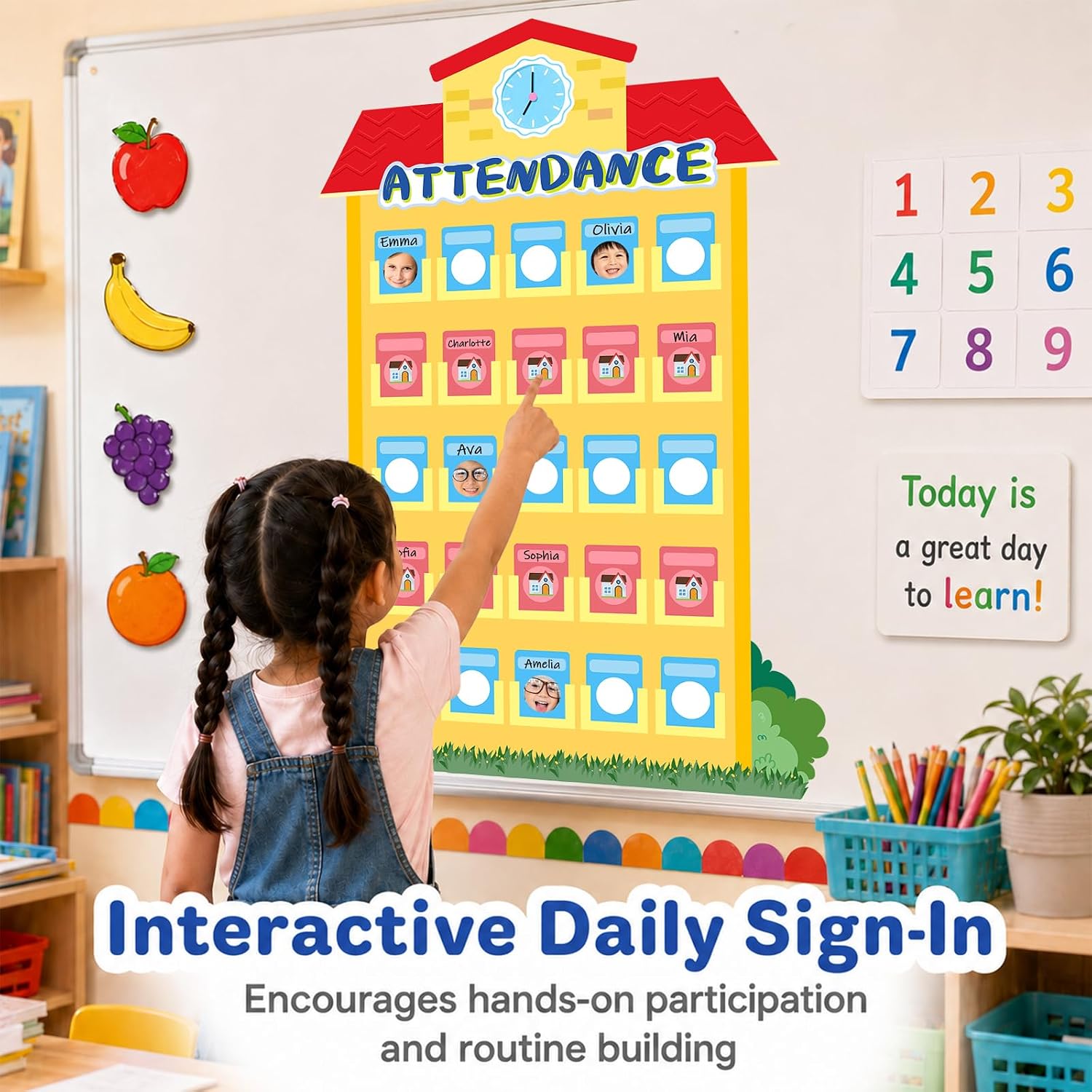OBUSATT Attendance Chart for Classroom Attendance Bulletin Board Set Class Management 25 Double-Sided Cards Back to School Chart Bulletin Board Decorations for Classroom Home School Preschool Supplies image 4