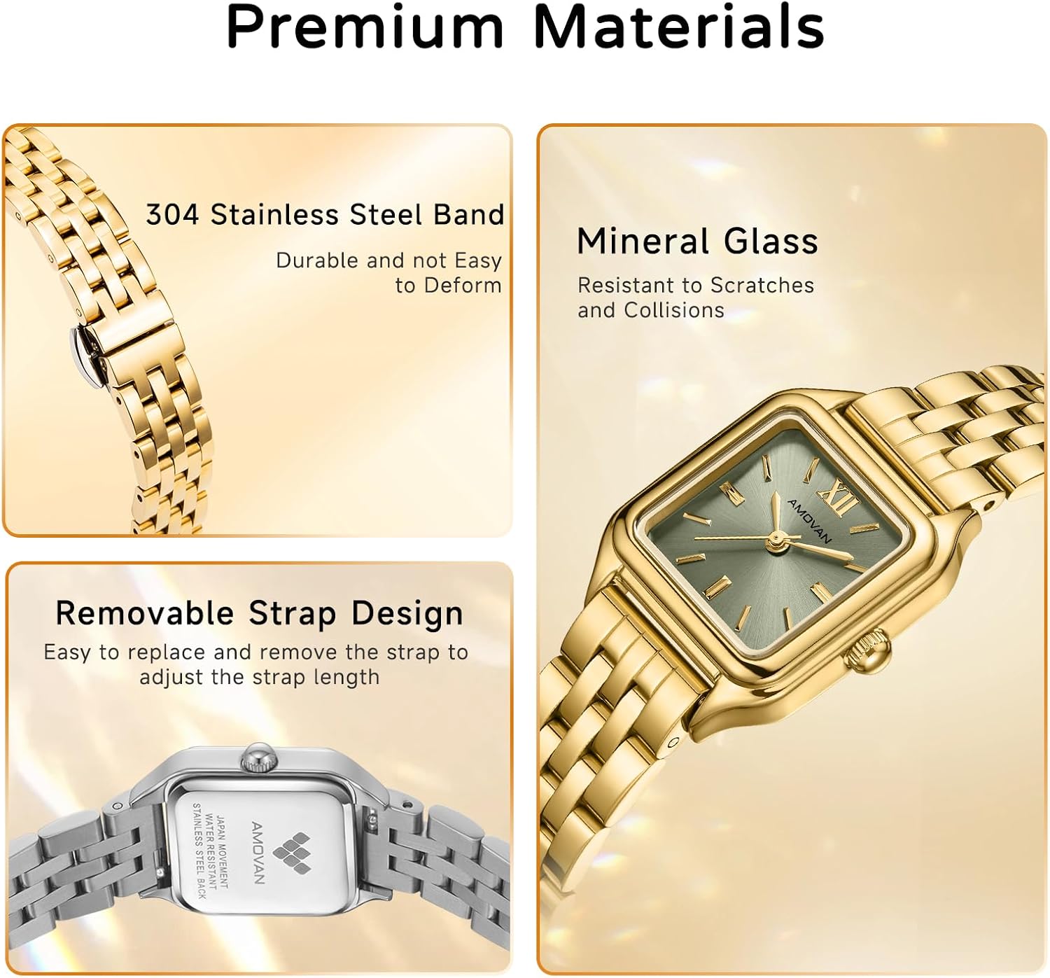 Gold Watches for Women, Updated Ladies Quartz with Roman Numeral Dial, Rectangular Case Vintage Wrist Watches for Christmas, Mother's Day, Valentine's Day, Anniversary, Birthday
