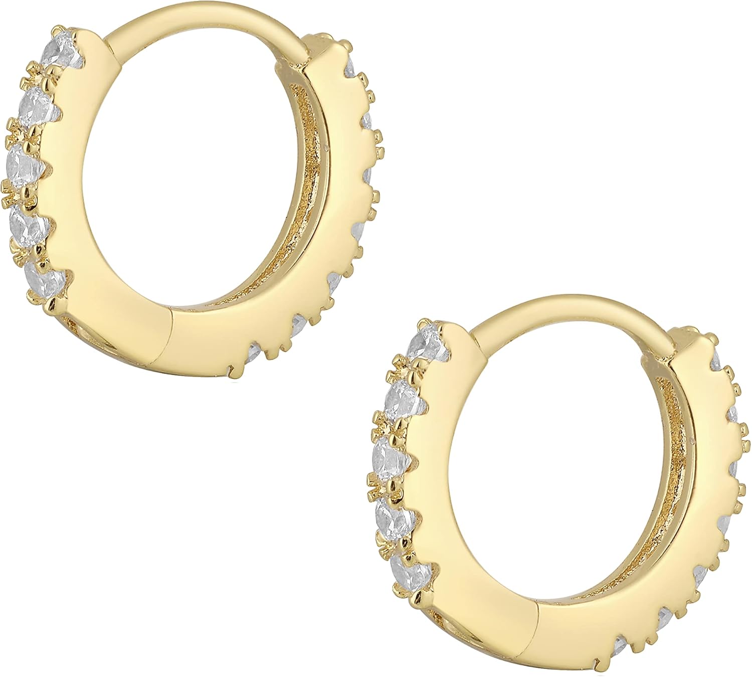 Tiny Hypoallergenic 14K Gold Plated Cubic Zirconia Cuff Huggie Stud,Small Simple Lightweight Double Piercing Helix Hoop Earrings For Women - Image 2