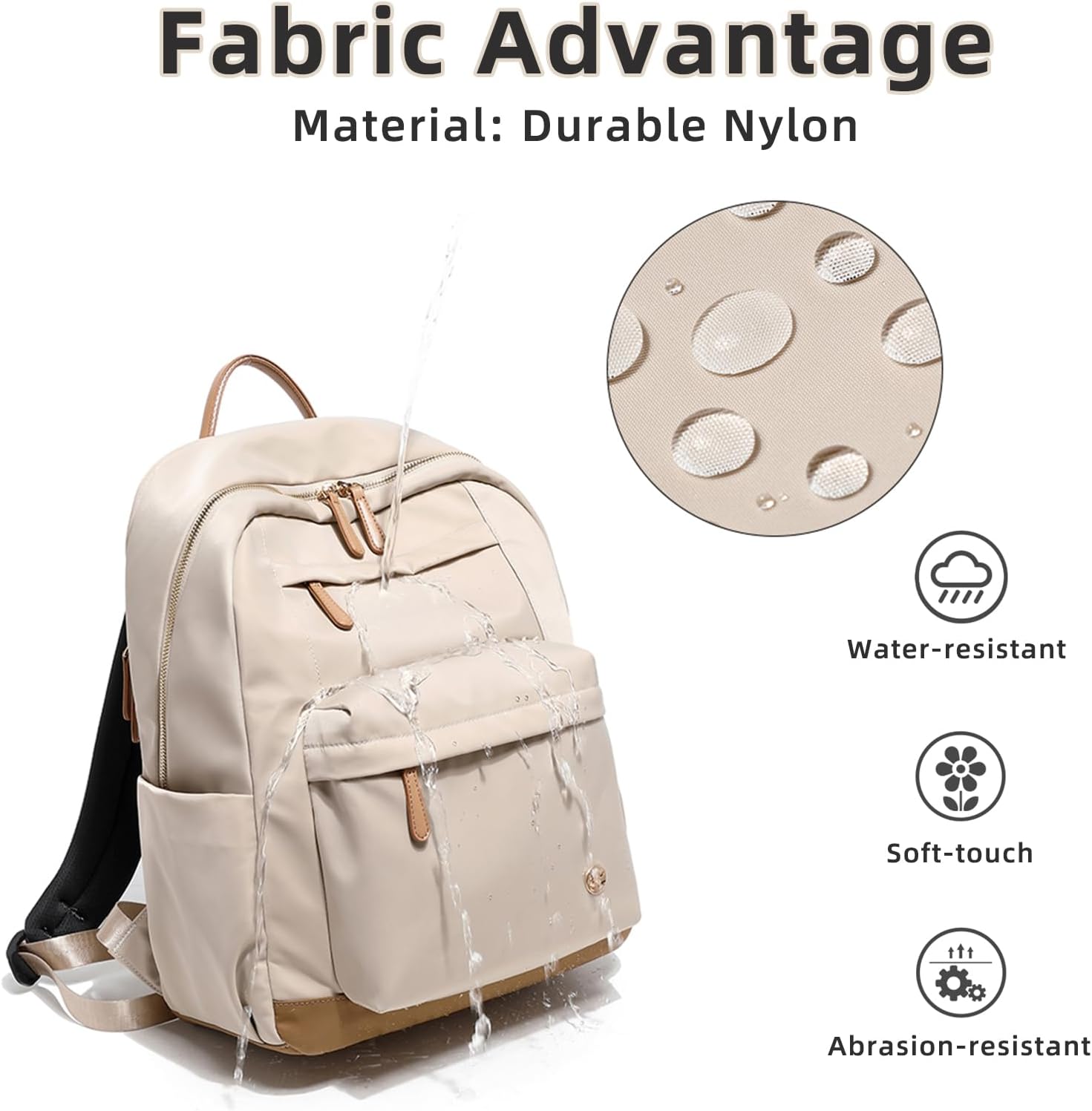 KEBEIXUAN Backpack Purse for Women, Fashion Casual Daypack, Nylon Water Resistant Anti-Theft Shoulder Bag for Daily Use & Work, Travel, Fits 15.6 Inch Laptop, Khaki - Image 4