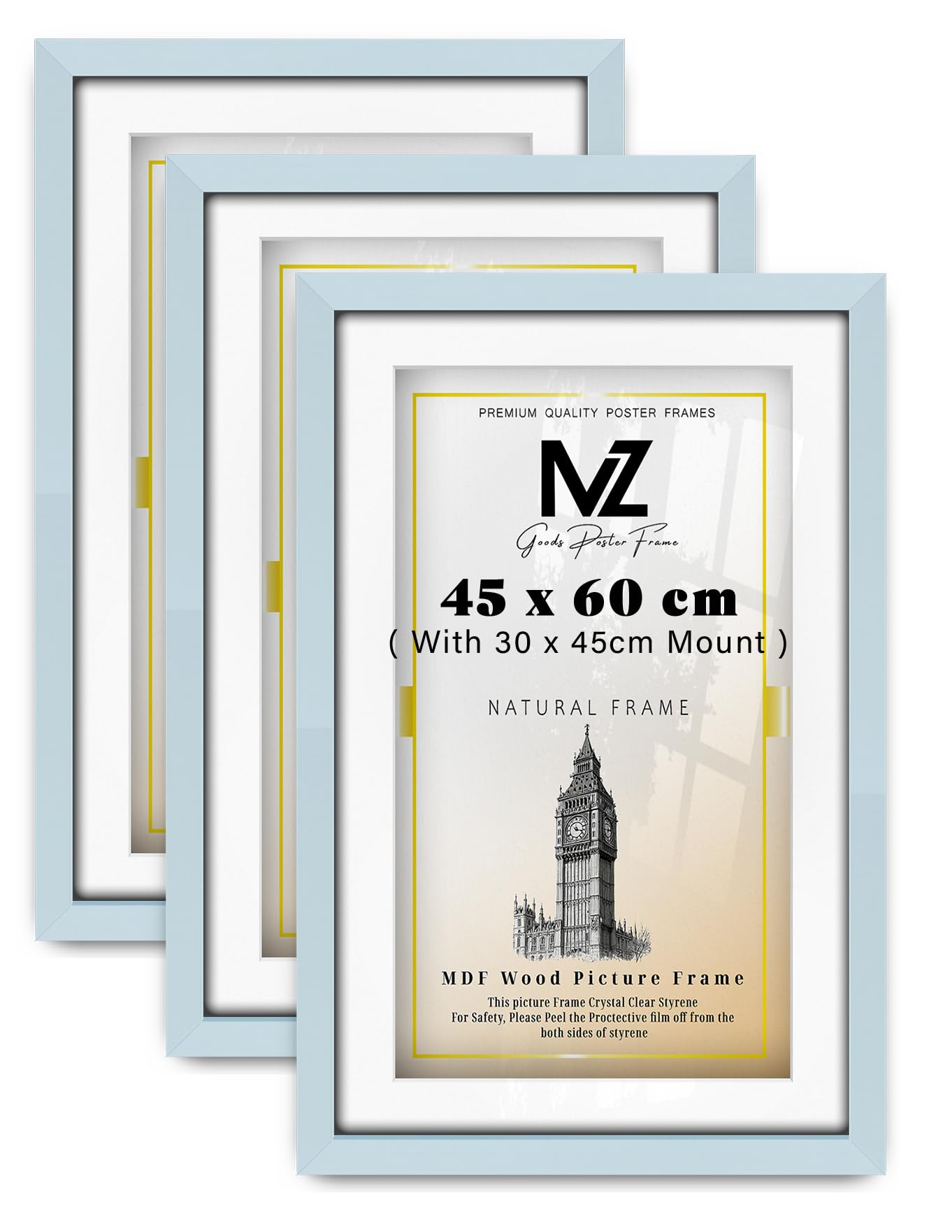 MZ GOODS pack of 3 MDF Elegant Wall Picture Frame (45 x 60 cm) With 450 x 300 mm White Mount Hanging Display | 18 x 24 Inch Poster, Award, Painting, Modern Décor Frame [ Light Grey ] — image 1