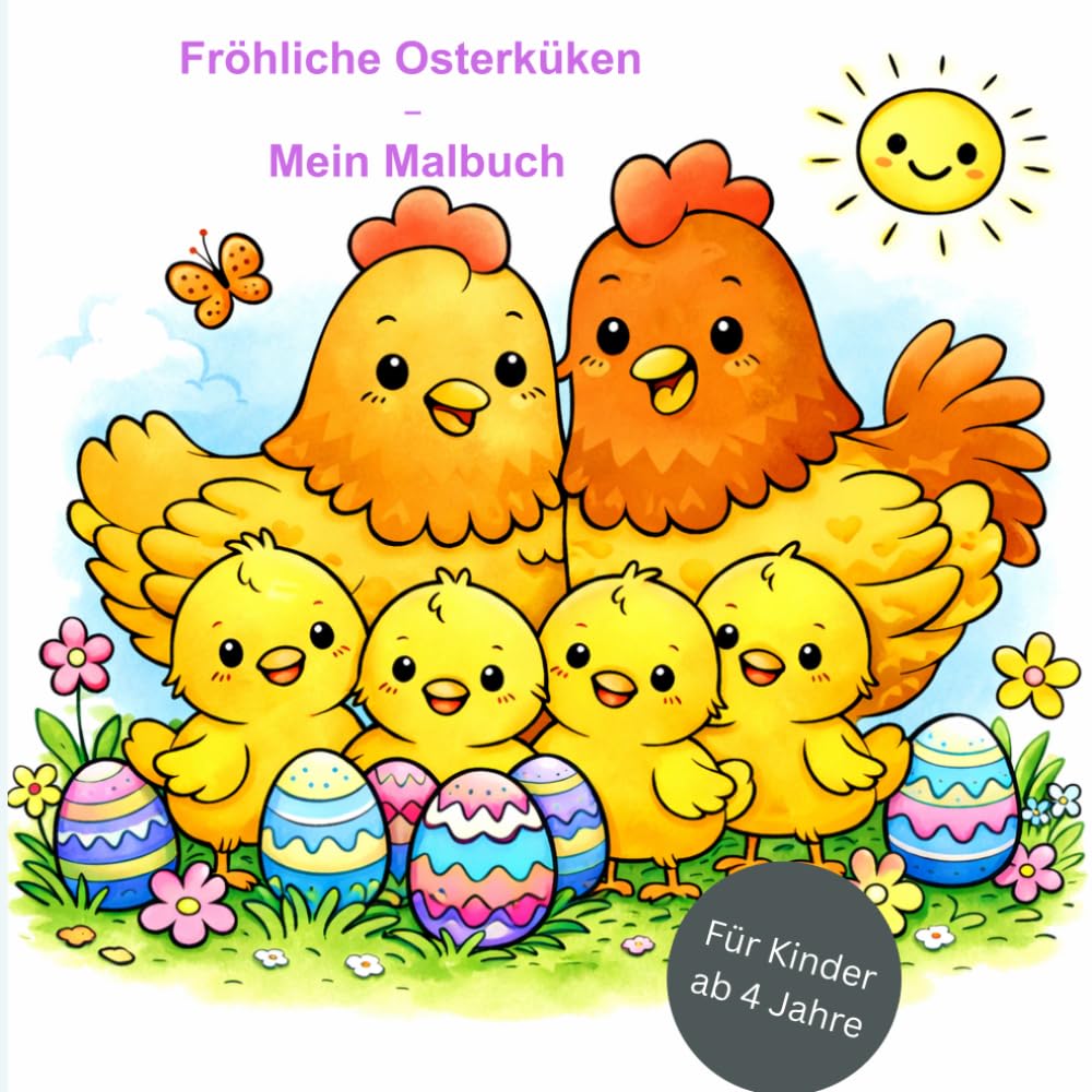 Fröhliche Osterküken – Mein Malbuch: Viele niedliche Küken, Ostereier und Osterhasen – Ein Malbuch für Kinder ab 4 Jahren, 50 süße Motive zum entspannen oder zur Beschäftigung.