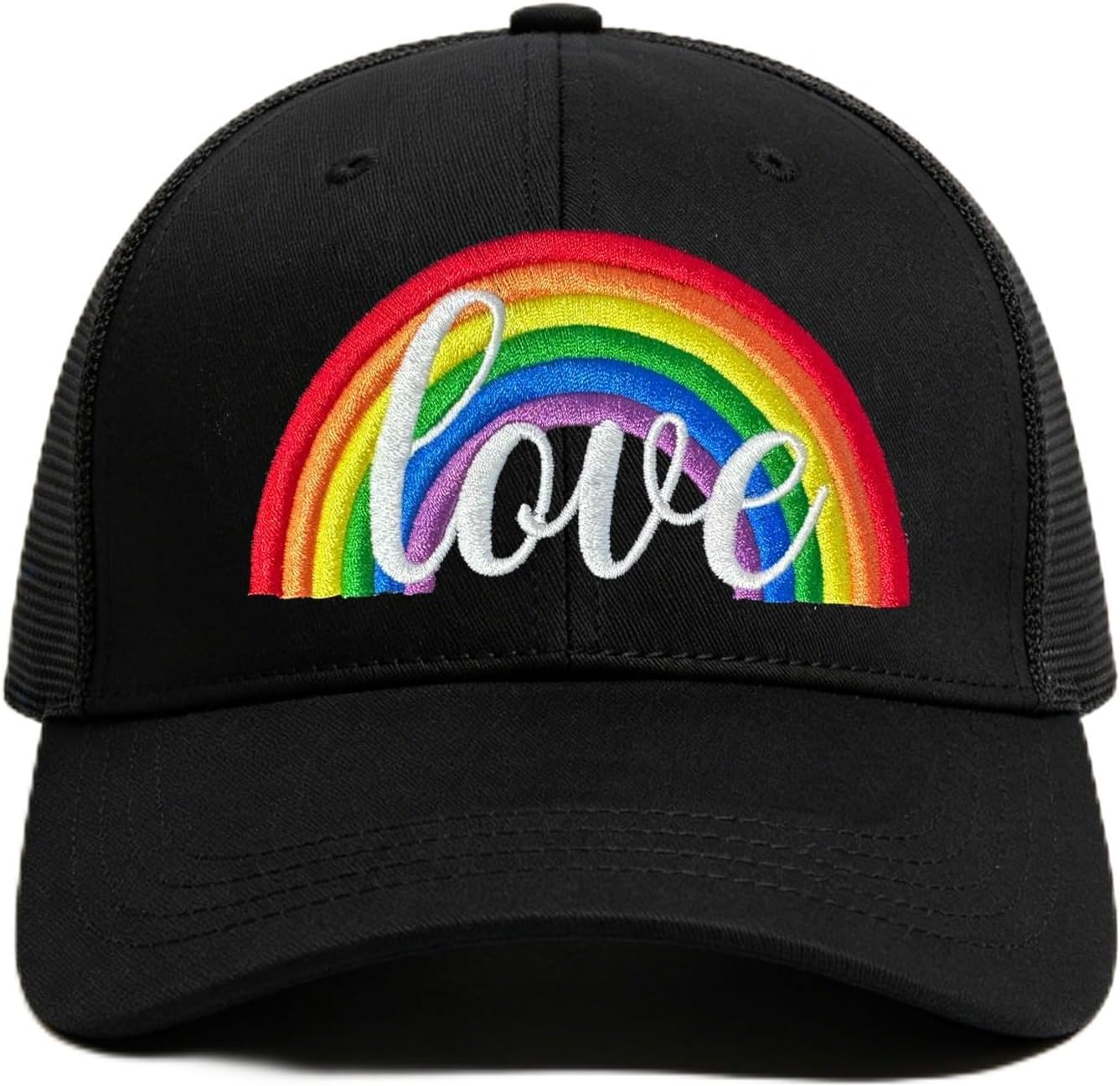 Rainbow Pride Hat LGBTQ+ Embroidered Love, Baseball Cap, Mesh Trucker Hat, Bucket Hat Accessories for Men Women