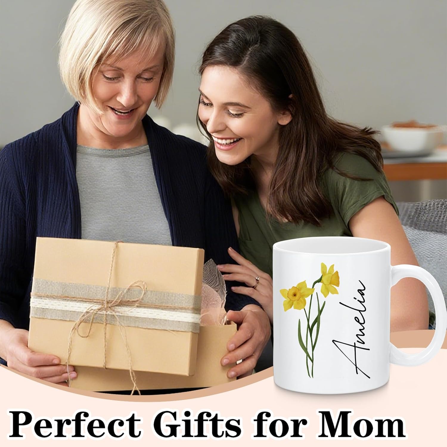 Custom Coffee Mug with Birth Flower & Text, 11oz Ceramic Personalized Mugs for Women, Customized Birthday Gifts for Mom Sister Coworker Best Friend (Flower & Name) - Image 9