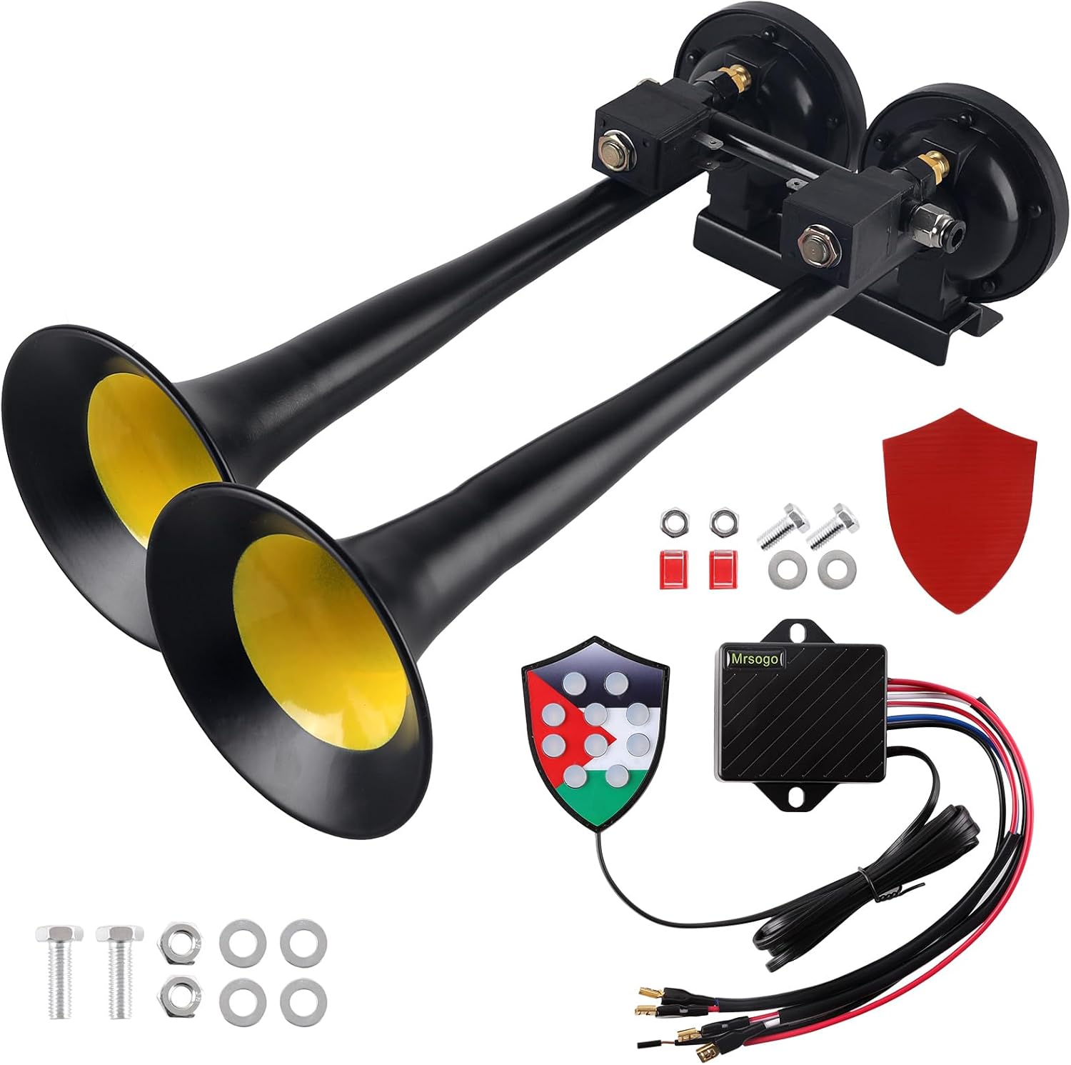 Musical Car Horn with Controller, 12V 10-Tone Dual Horns Kit, High/Low Tone Waterproof Motor Horn for Motorcycle, Car, Pickup, Truck, Loud Motorcycle Horns Replacement Electronic Components