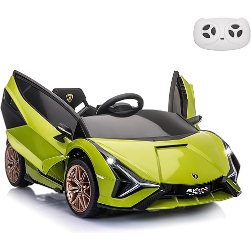 TOBBI Electric Ride On Car Toy for Kids to Drive, 12V Battery Powered Licensed Lamborghini SIAN with Parent Remote Control for Toddlers 3-6 Years w/Functions Spring Suspension/Horn/LED Lights-Green