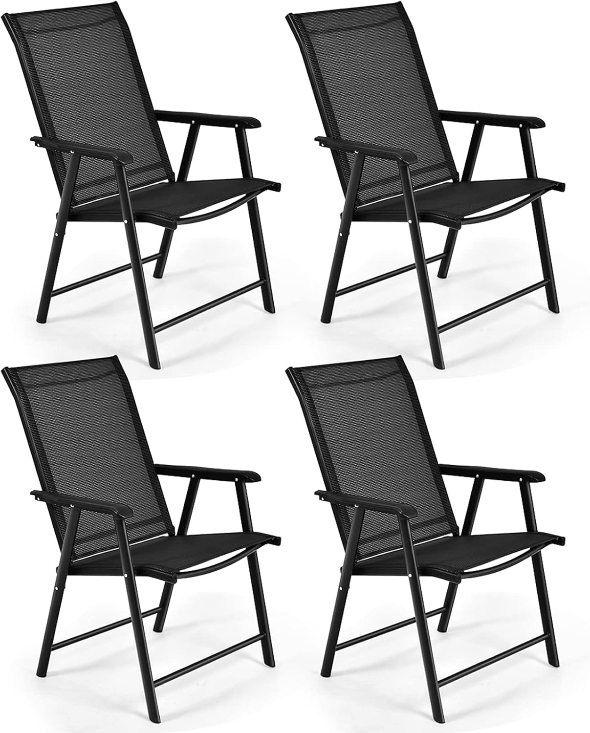S AFSTAR Patio Chairs Set of 4, Outdoor Folding Dining Chairs with Armrests, Foldable Porch Chairs for Lawn Deck Backyard, Folding Chairs for Adults (Black)