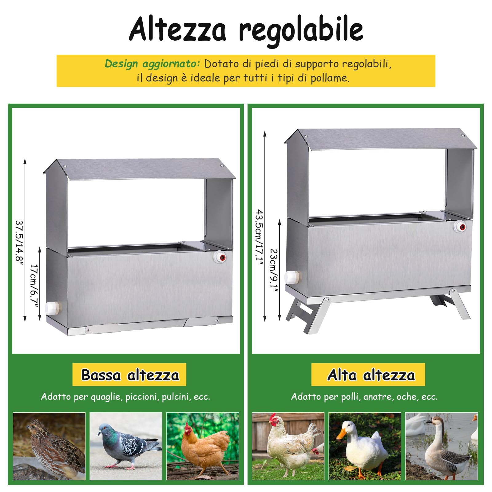 Abbeveratoio Automatico Per Polli Abbeveratoio Automatico in Acciaio Inossidabile Con Valvola A Galleggiante E Piedini in Metallo Di Grande Capacità Per Polli Anatre Piccioni Oche (9 L)
