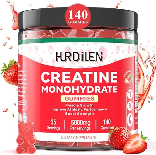 140 gomitas de monohidrato de creatina, 5000 mg de monohidrato de creatina sin azúcar para mujeres y hombres con L-taurina, vitamina B12 para fuerza