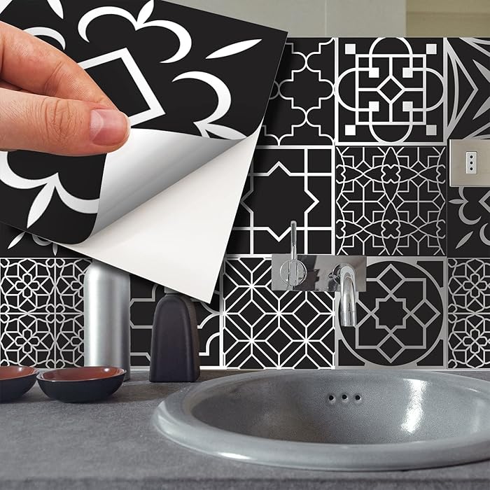 Buy WALPLUS 15cm(6")96pcs Arabic Black and Silver Wall Tile Sticker