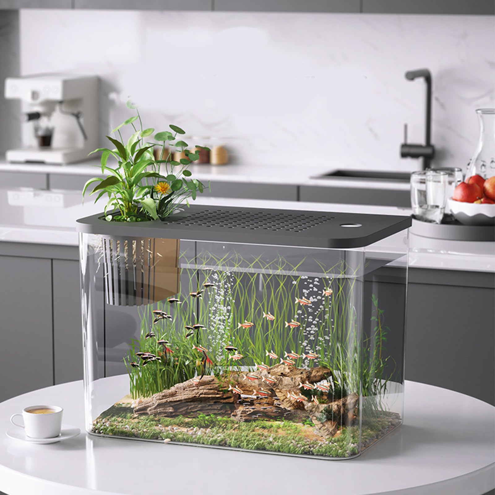 Modernes Leckdichtes Aquarium Mit Kindlich Sicherer Deckel Und Pflanzenhalter Home Office Desktop Fisch Lebensraum Ökologische Fischtanks