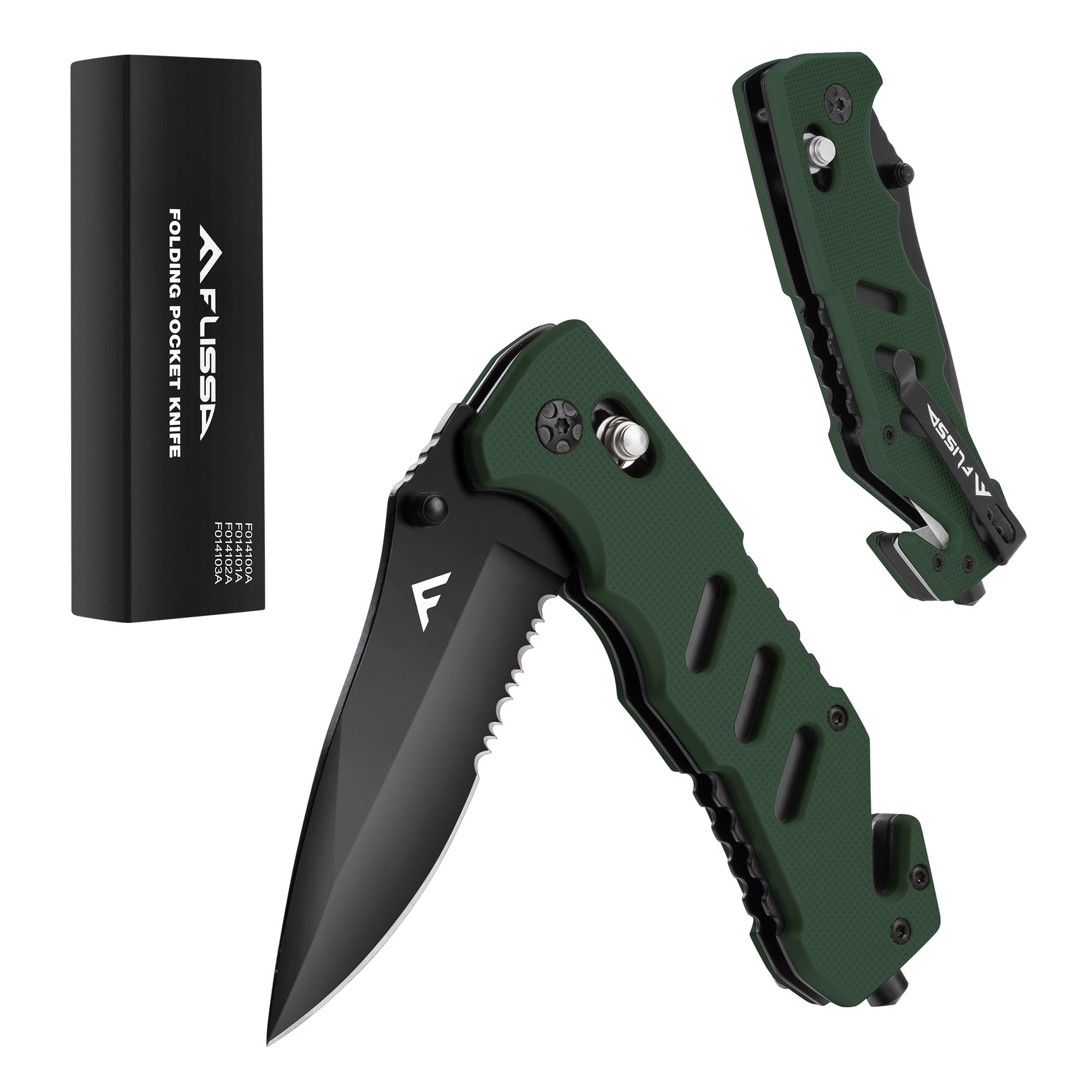 FLISSA Folding Pocket Knife with Clip, Glass Breaker and Seatbelt Cutter, Survival Knife for Emergency Rescue Situations, EDC Knife for Tactical,