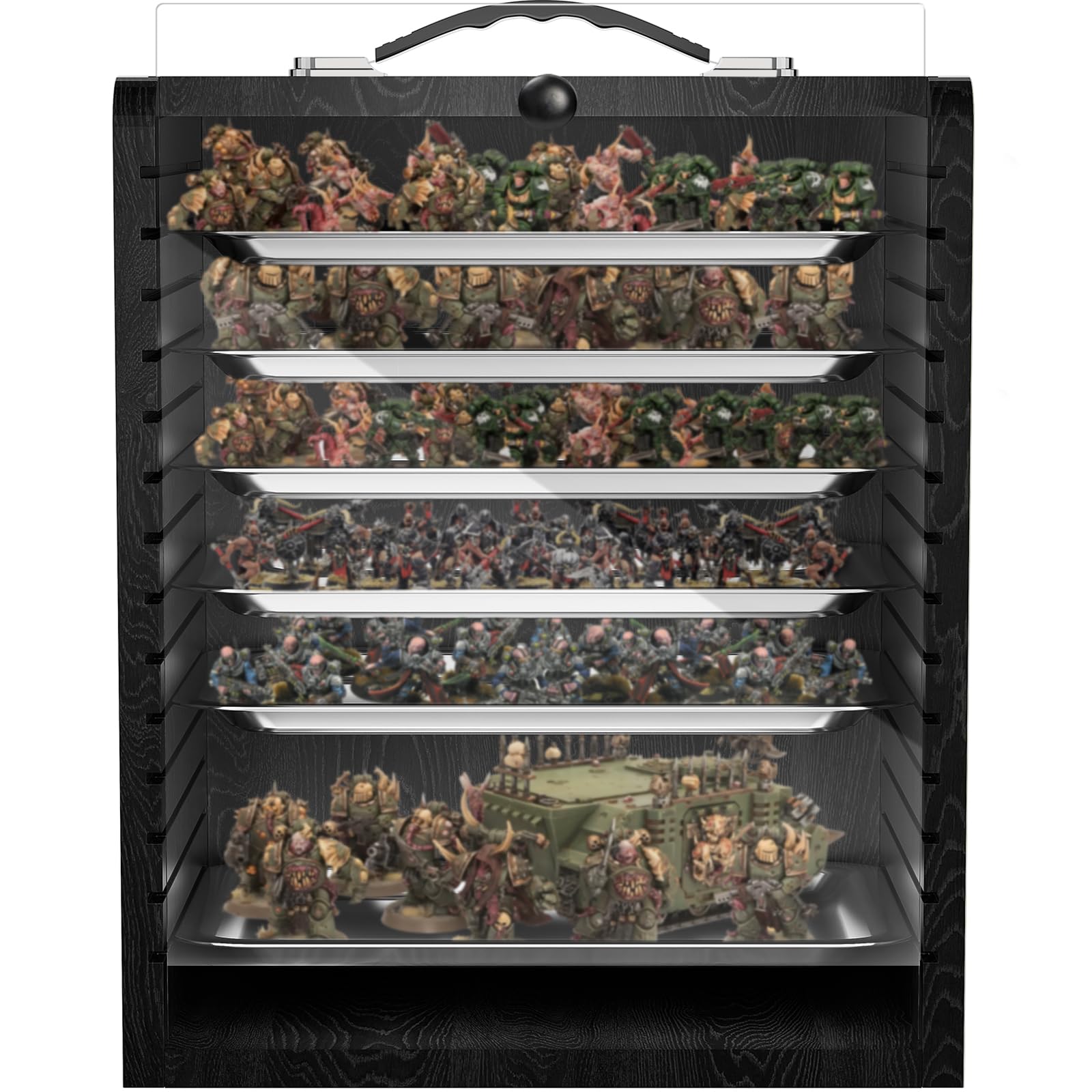 AKOZLIN Vitrine miniature pour figurines de collection avec 6 compartiments, étui de transport noir
