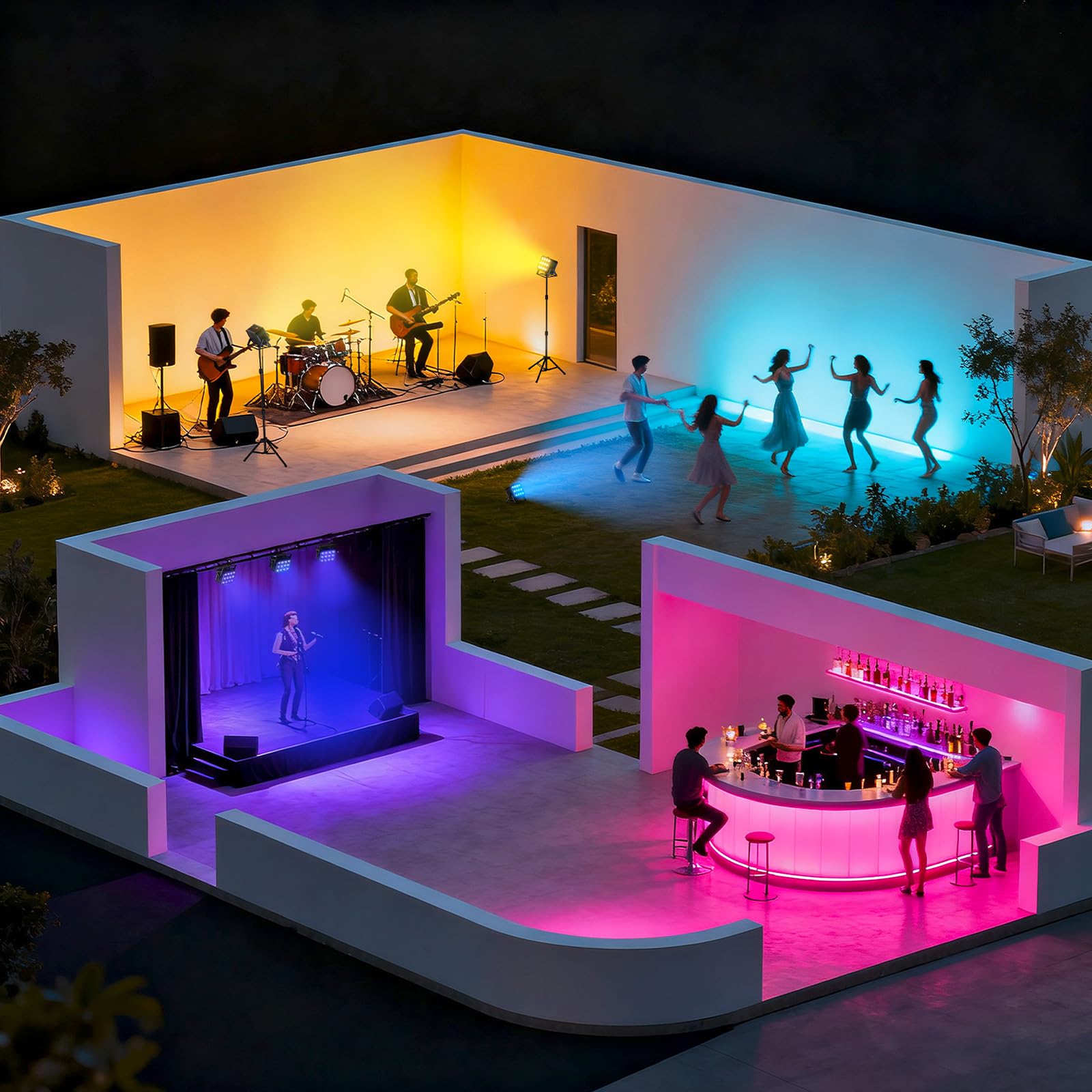 KeoBin 12x16W APP Par Licht | 6 in 1 RGBWA+UV | Wiederaufladbarer Batterie | Intelligente APP-Steuerung | 8 Stunden Laufzeit | Fernbedienung/Geräuschsteuerung/DMX512 | frei kombinierbare Lichtmodi