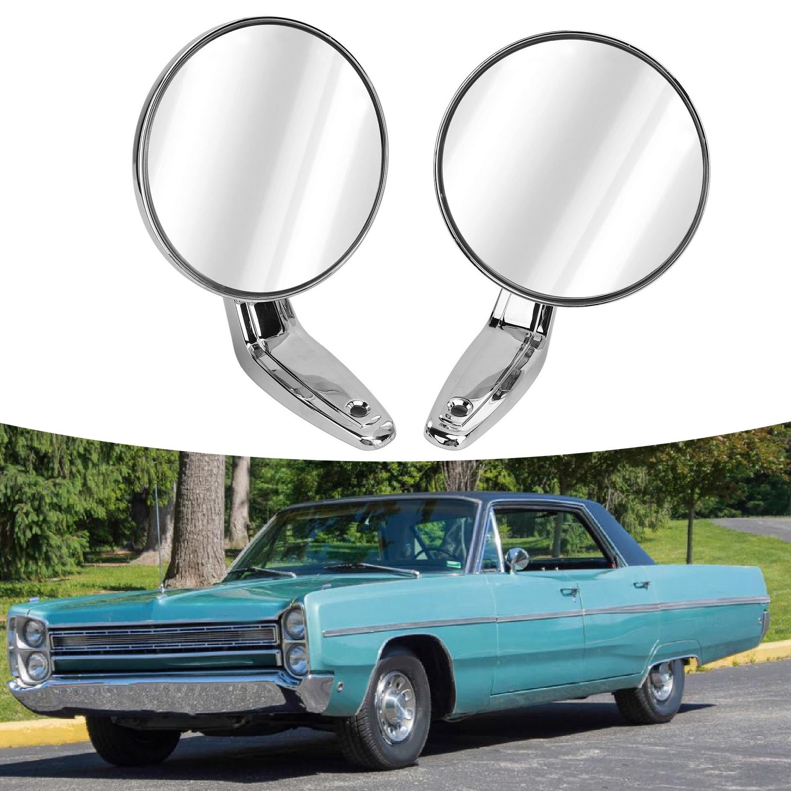 Clásico Ronda Espejo Universal para Belvedere Fury III GTX, 2802710 Zinc Aleación de Cromo Espejos laterales del coche, Conductor/Pasajero Espejo Retrovisor Exterior