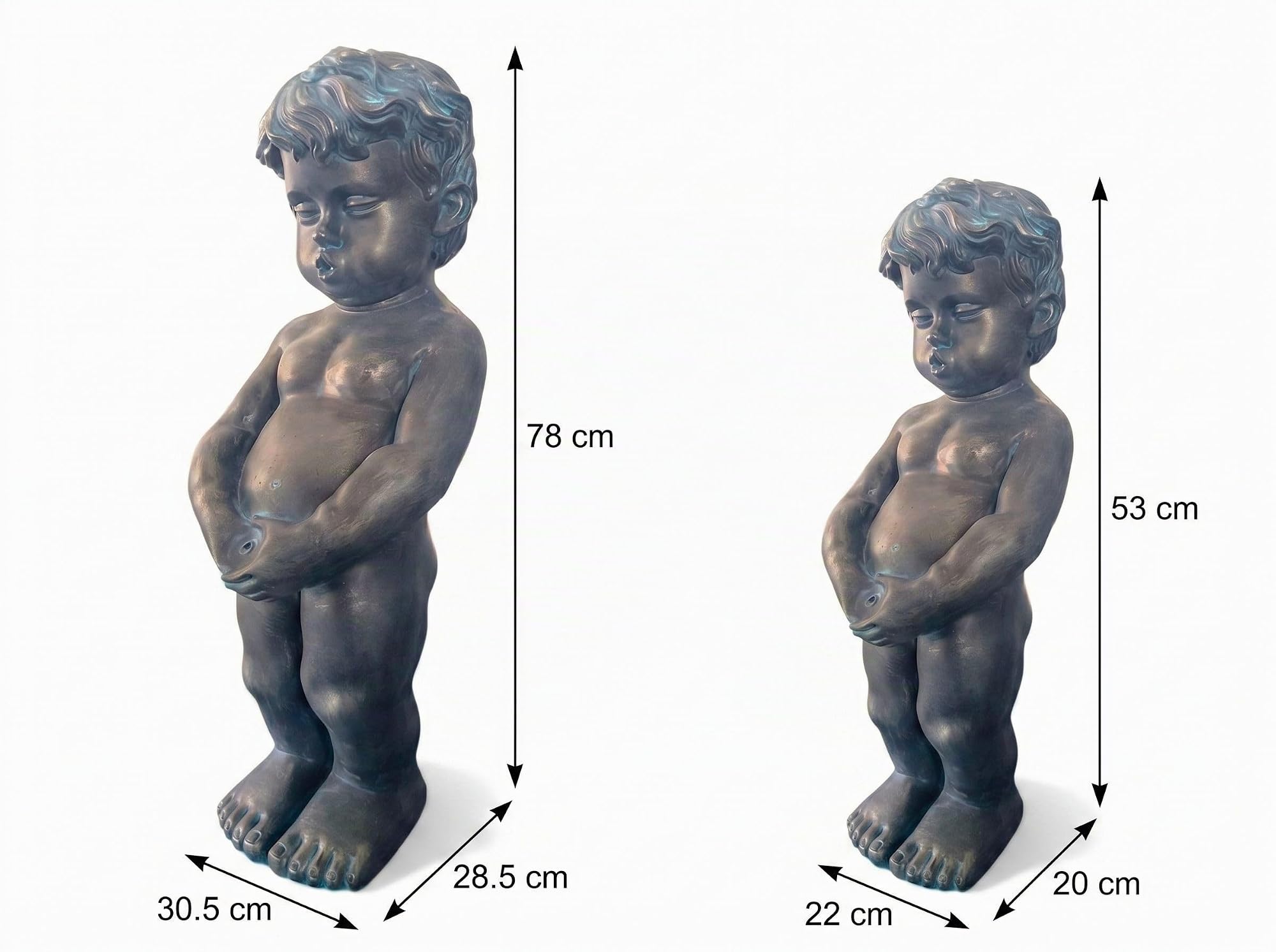 Solar Wasserspeier Junge klassisch groß Wasserspiel Teichdeko Gartenfigur Brunnen Springbrunnen Solarbrunnen (53 cm)
