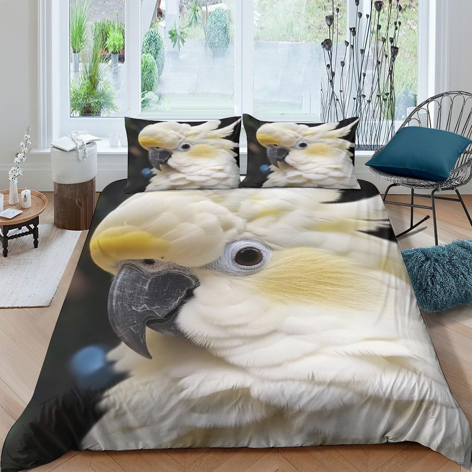 Ctjqhvkz Style-8 3D Printed Cockatoo Bird Fitted Sheet Microfiber Soft Breathable Parrot Mattress Cover Bedroom Dorm Decor Single（135X200cm）