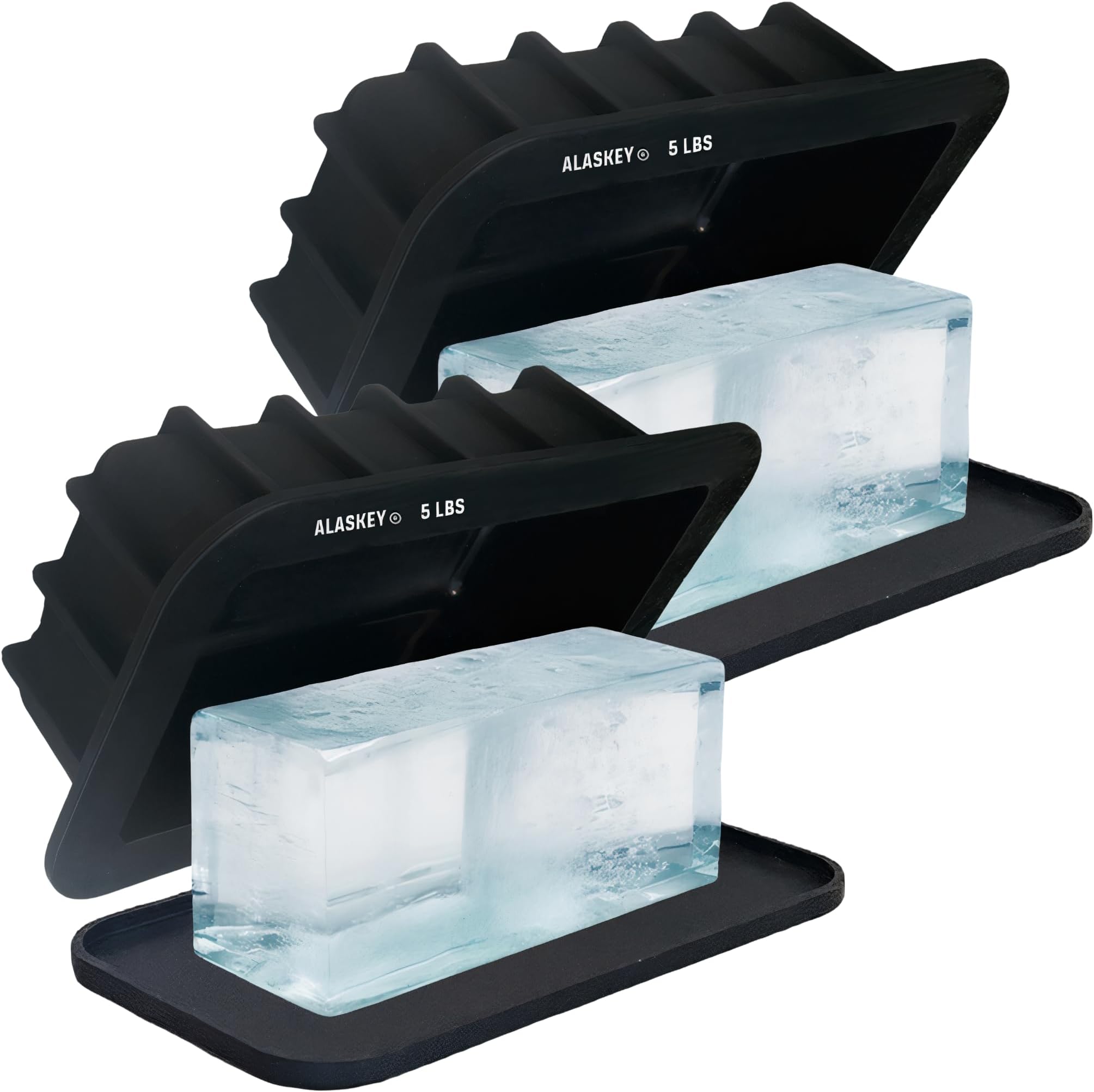 Alaskey® Extra Large Ice Block Mold 5 lbs With Lid (2-Pack) | Create Perfect Ice Bricks | Professional Silicone Mold for Crafting Giant Ice Cubes, Ideal for Ice Baths, Coolers, Bartender Accessories