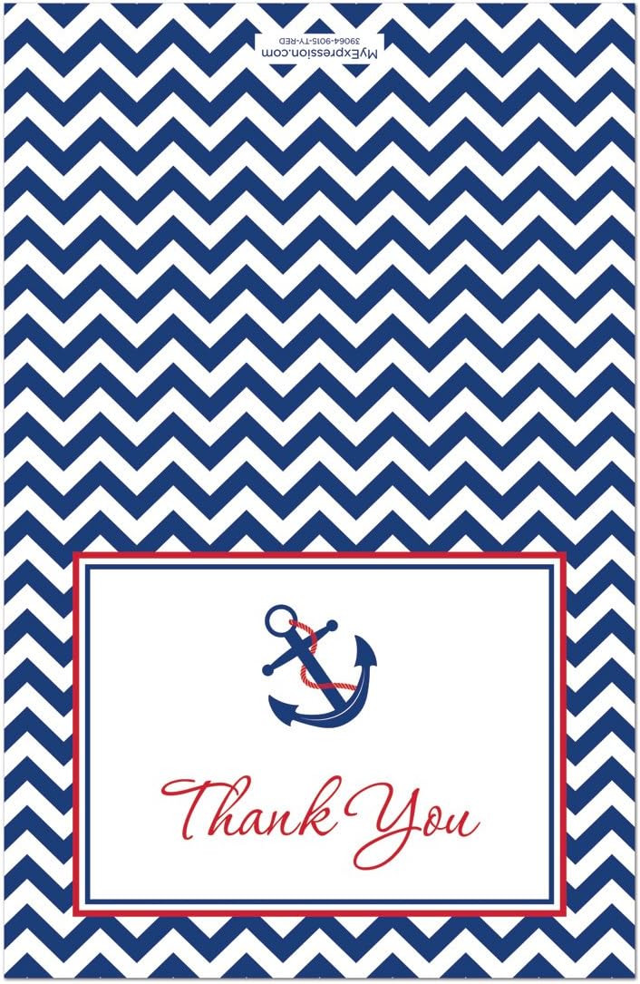 MyExpression.com 50 Nautical Thank You Cards (Red & Navy)