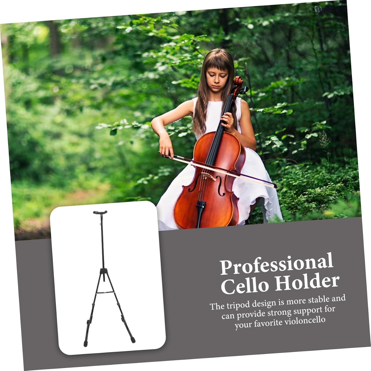 BESPORTBLE Portable Foldable Cello Stand Bracket Holder for Violoncello Music Instrument Stable and Rack for Home Use Space Saving Design Black