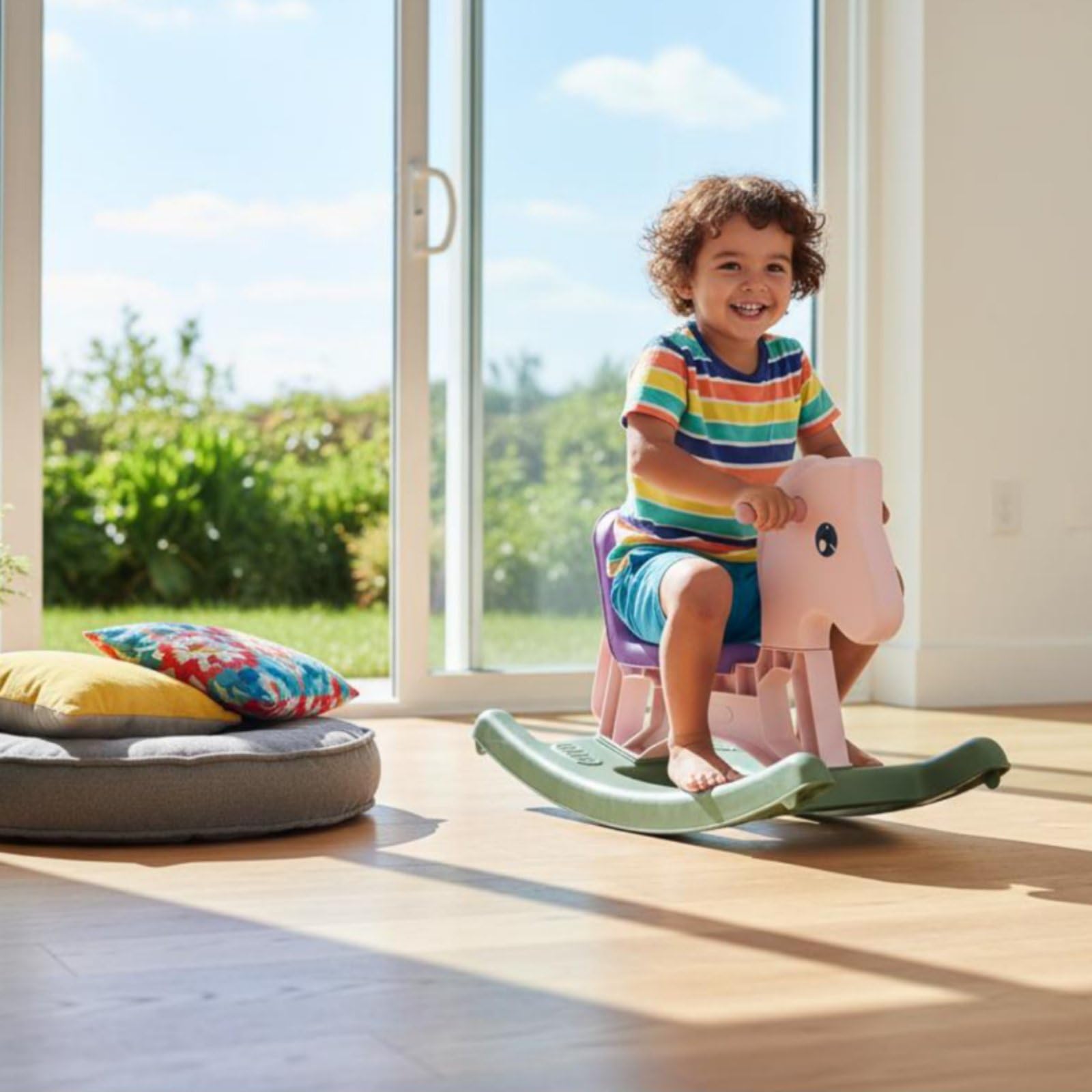 Kinder Schaukelpferd Schaukelspielzeug Reitpferd Wipptier mit Funktionalem Design zur Förderung von Motorik aus Stabilem Und Pflegeleichtem PP für Hausgebrauch Indoor Spielzimmer, Rosa