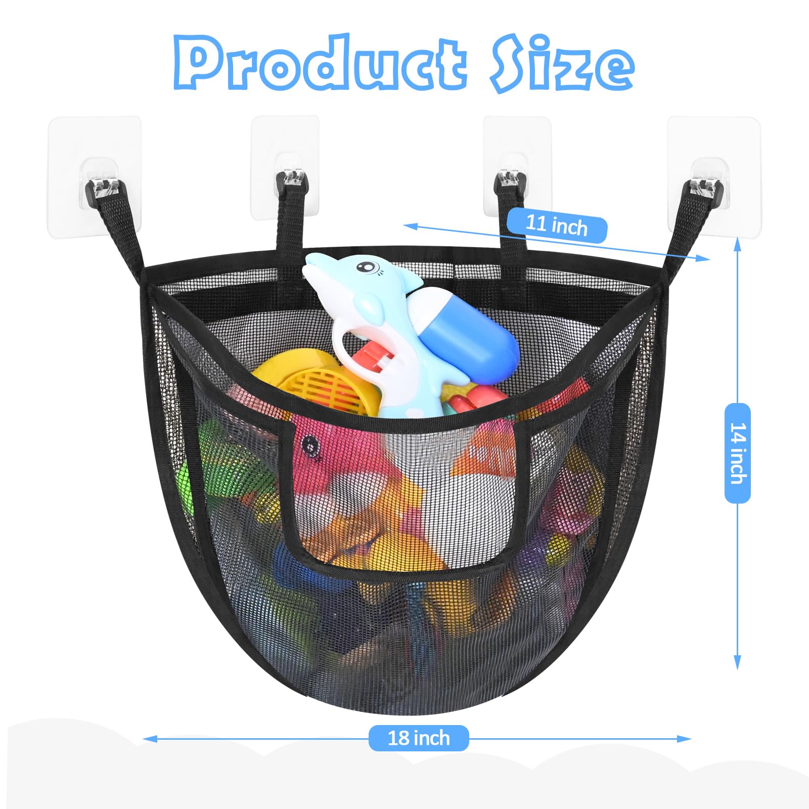 DOCMON Bath Toy Storage, Large Capacity Holder with Zipper, Quick Release Bathtub Storage with Large Pocket - Image 2