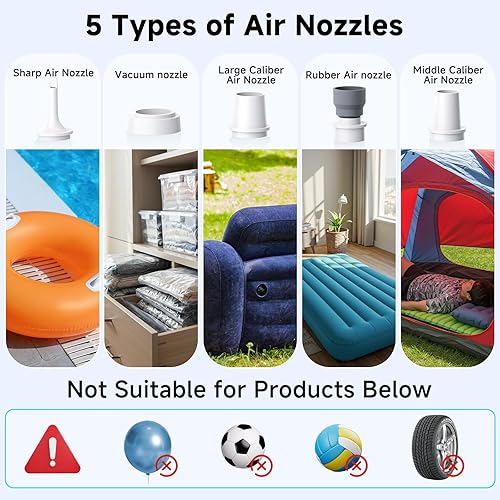 Miniatura 6 de Portable Air Pump for Inflatables, 4.5kPa Mini Air Mattress Pump with Camping Light, 2400mAh Battery Rechargeable Air Pump for Pool Floats, Sleeping