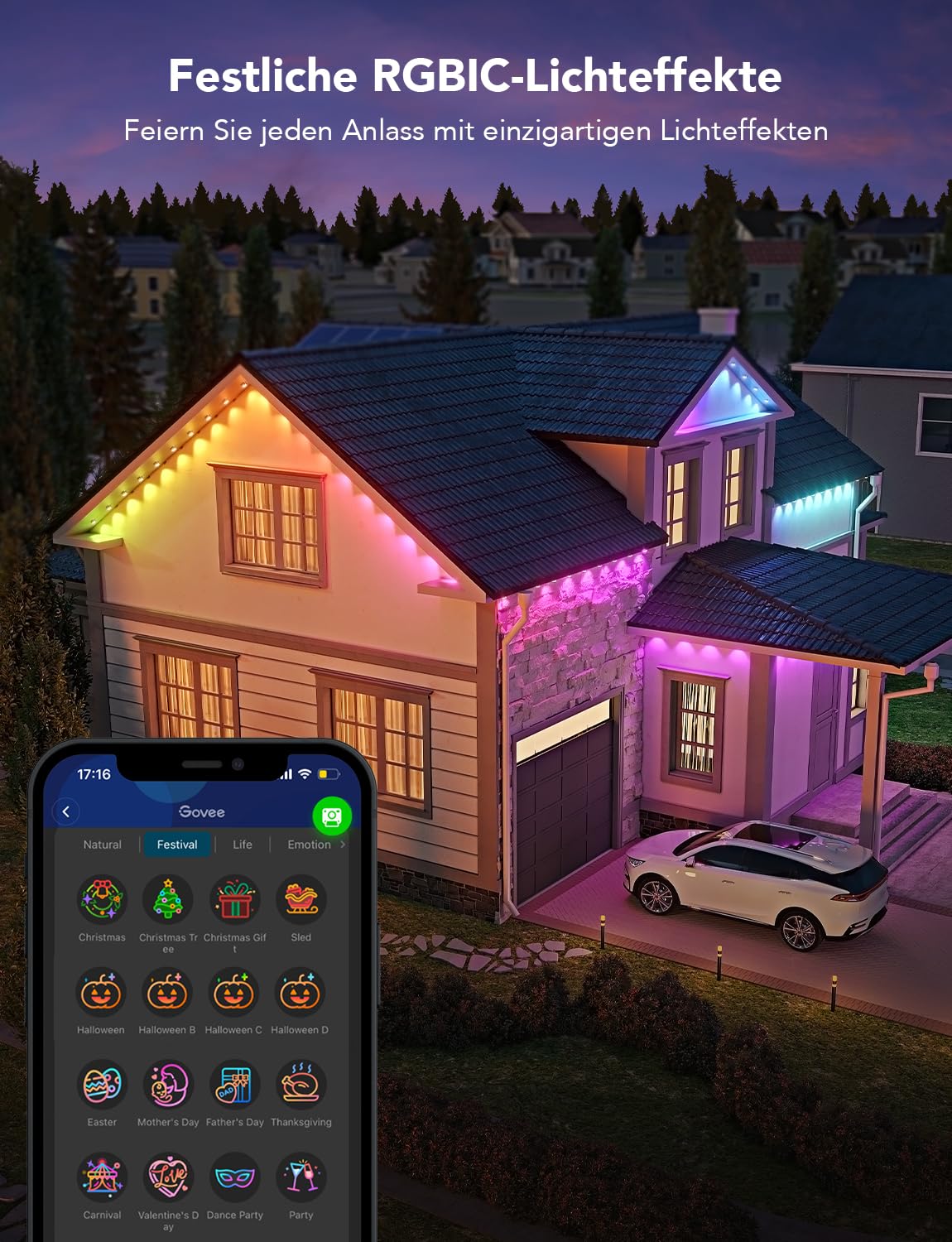 Govee Éclairage extérieur permanent RGBIC 108 LED 45 m IP67 avec Alexa Google Assistant