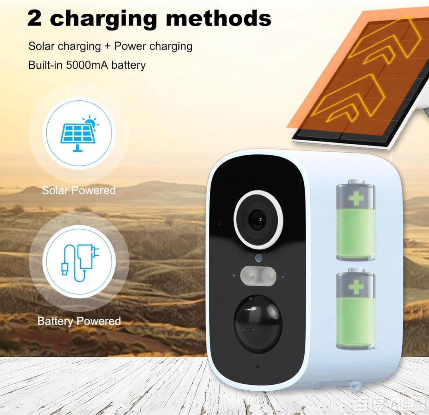Caméra pour Oiseaux, caméra HD 5MP avec Panneau Solaire, WiFi 2,4GHz, détection de Mouvement, Enregistrement vidéo Automatique, Notifications en Temps réel Via l'application, Vision Nocturne