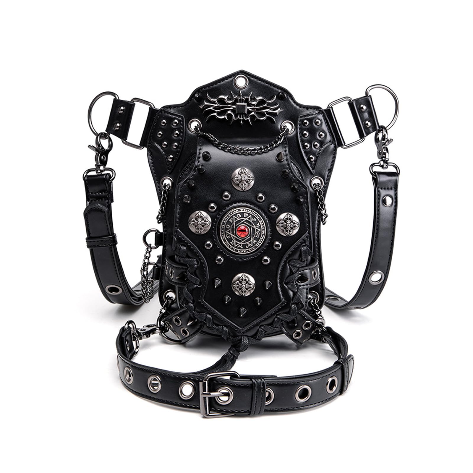 Sac randonnée chaîne pack punk cuir véritable ajustable taille unique - 8