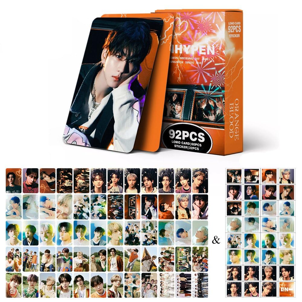 ENHYPEN Kpop Set Da 92 Pezzi – 60 Photocards + 32 Adesivi, Cartoline Album Star Maschile 8,4x5,3 Cm, Regalo Per Fan