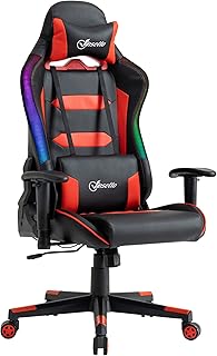 Vinsetto Racing Office Chair with RGB LED Light, Gaming Desk Chair with Lumbar Support, High Back PU Leather Swivel Comput...