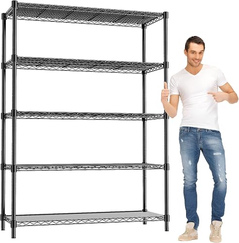 RackBro 48"W Heavy Duty 5-Tier Garage Shelving Unit, 1875LB Capacity Adjustable Wire Rack with Liners 48x18x72 RackBro 48"W Heavy Duty 5-Tier Garage Shelving Unit, 1875LB Capacity Adjustable Wire Rack with Liners 48x18x72