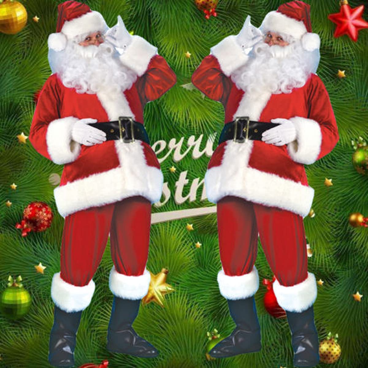 Herren Damen Kostüm Weihnachtsmann Partei Cosplay Outfits anzüge Santa Claus Nikolauskostüm Deluxe Samt Erwachsene Santa Anzug Regal Plüsch Vater Samt Cosplay Kostüm
