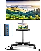 Rfiver Mobile TV Cart with Power Outlet - Rolling Stand for 23-65" TVs up to 88 lbs, Height Adjustable, Lockable Wheels, VESA 400x400