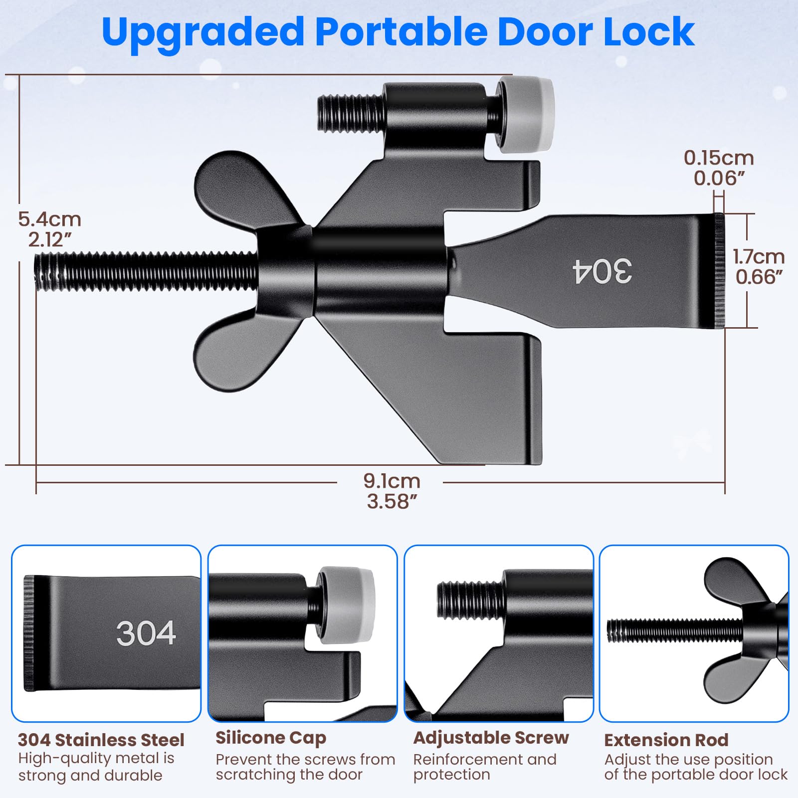 Portable Door Lock For Travel - Improved Travel Door Lock Hotel Door Lock Apartment Security Device Door Jammer / Silver - View #8