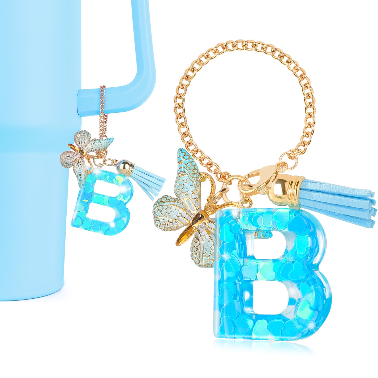DECZHIYU Initial Charms for Stanley Cup Accessories, Letter B Charms for Stanley Cup with Handle, Blue Charm for Key Purse Handbags Backpacks, Cute