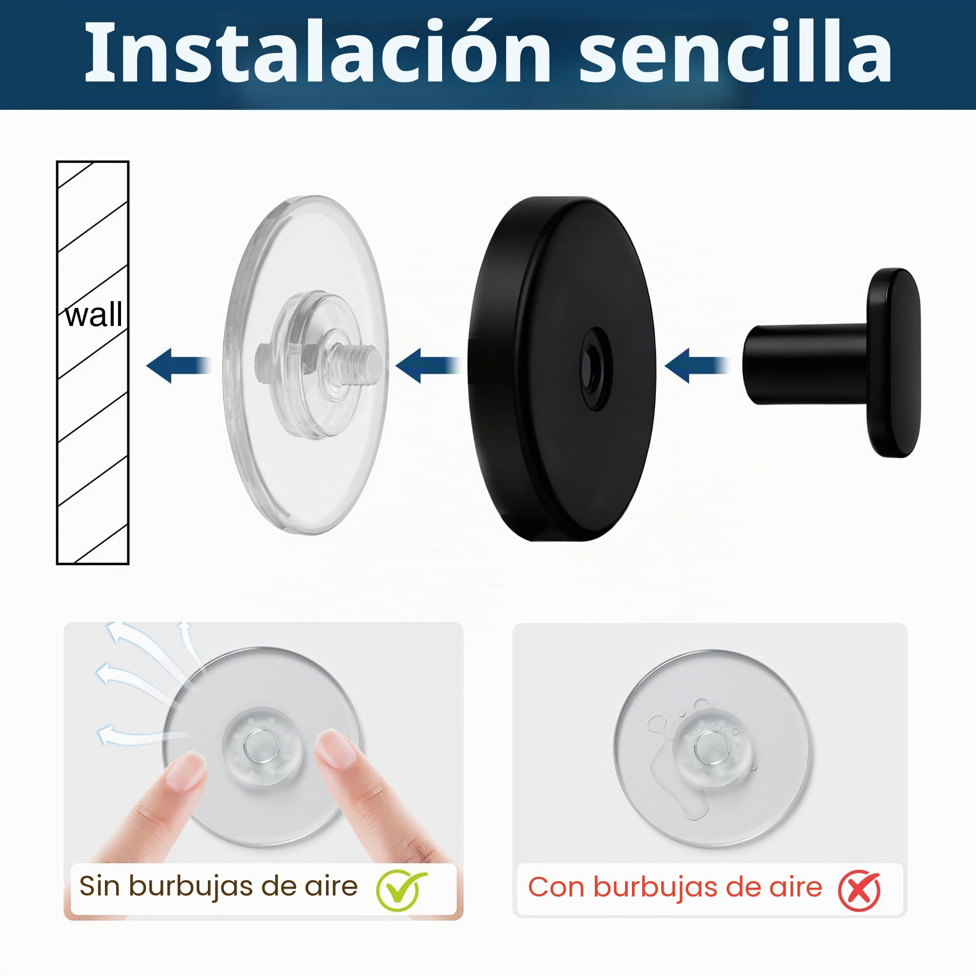 pickpiff Ganchos de ventosa ducha: Colgador extra fuerte de 6,8 kg para baño, cocina, puerta, espejo, azulejos, vidrio – Para toallas, esponjas, abrigos, batas –,negro mate, paquete de 4