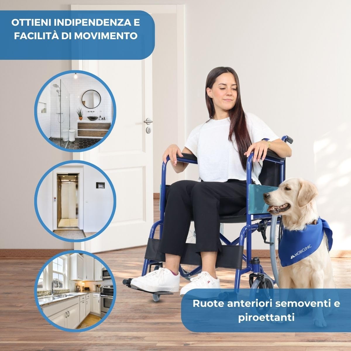 Mobiclinic®, Sedia a rotelle pieghevole, Alcázar, Freno manuale, Poggiapiedi fissi e braccioli pieghevoli, Marchio europeo, Carrozzina, Seduta 46 cm, Colore blu/nero