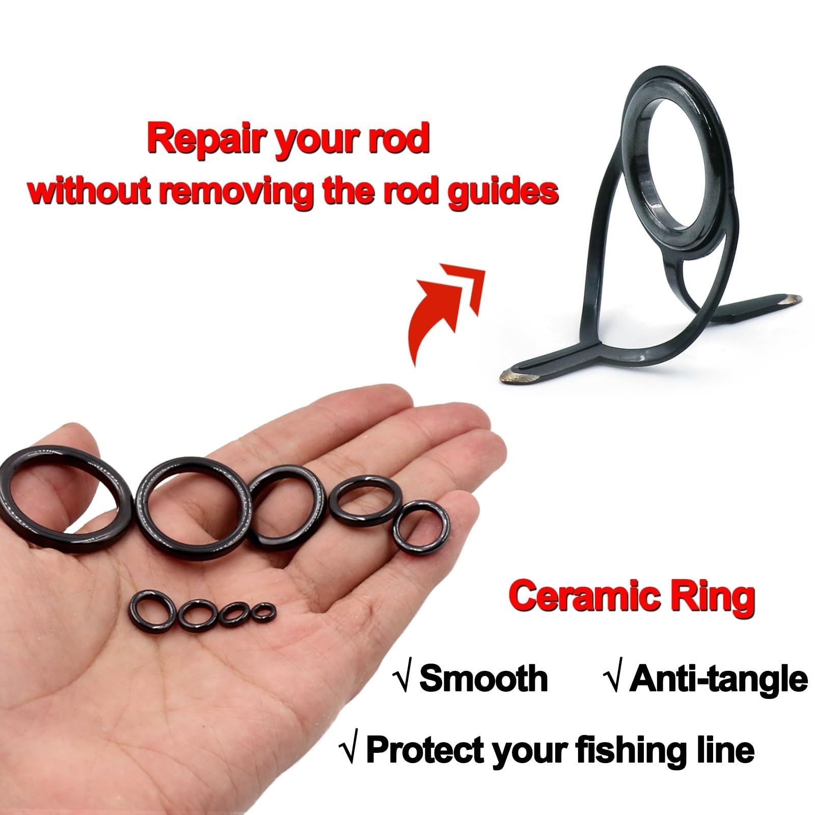 Kit De Réparation D'anneaux De Guidage Pour Canne à Pêche - 24 Pièces, Céramique, 12 Tailles