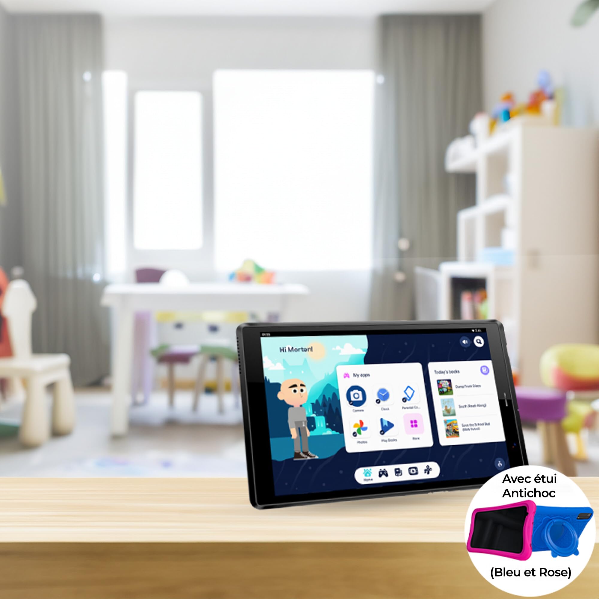 Denver Tablette Enfants 8 Pouces - Android 13 - Contrôle Parental - 4 Go RAM - 64 Go ROM - avec étui Antichoc (Bleu et Rose) - TIO80105K
