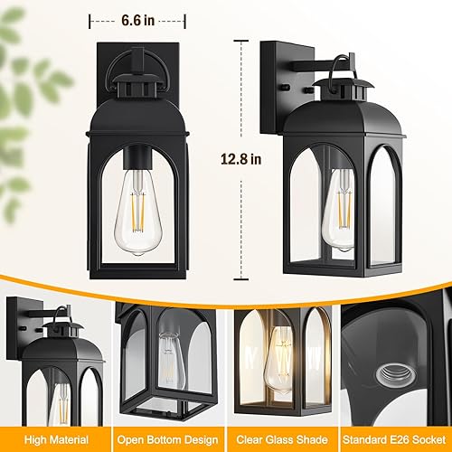 Miniatura 7 de Lámparas de pared para exteriores, paquete de 2 lámparas modernas de montaje en pared, apliques negros, faroles para exteriores, luces de porche,