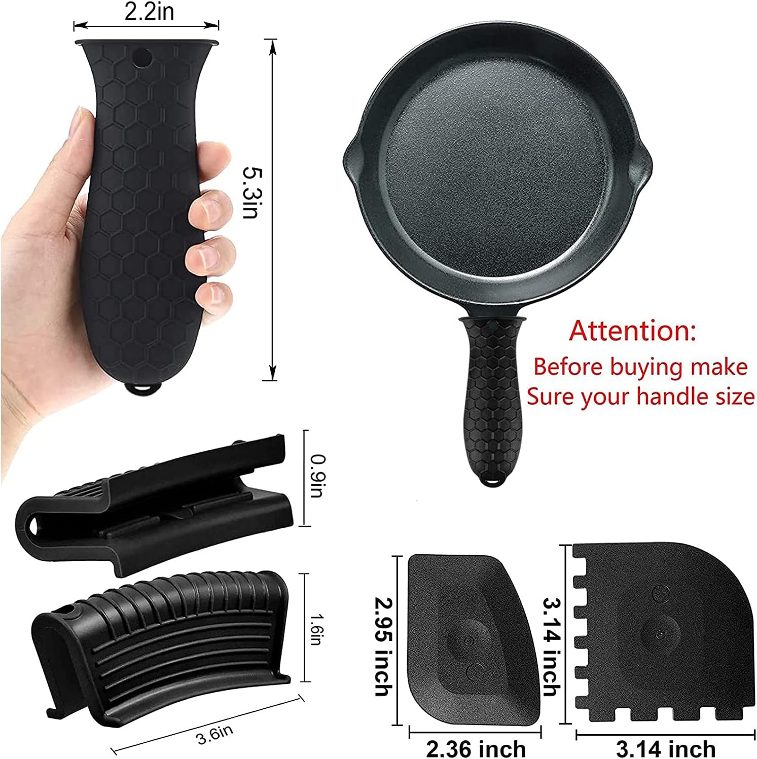 Silicone Hot Handle Holder, 6 Pieces Pan Handle Sleeve Pot Holders Cover, Non Slip Rubber Pot Holders, Handles Grip Covers, for Cast Iron Skillets, Metal Pan, Frying Pans, Casserole, Cookware Handles