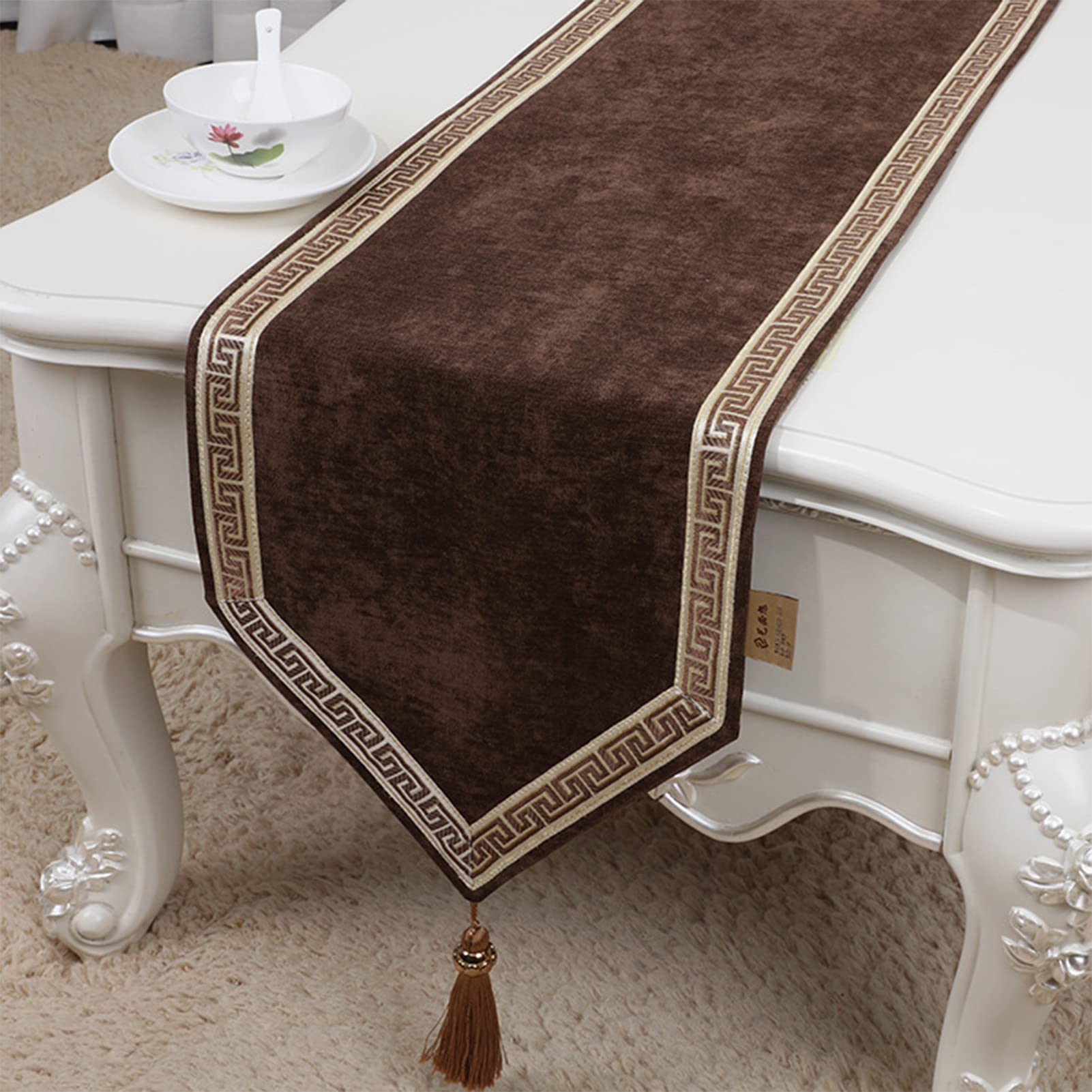 Camino de mesa con borlas, tapiz artístico de color sólido para mesas de comedor y centro, decoración tejida para soporte de TV, elegante tapete de mesa para el hogar y la cocina