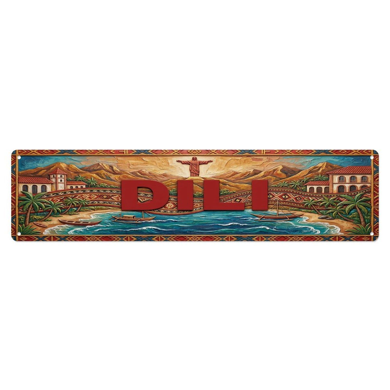 Gead 4X16inch Style Vintage Dili Timor Leste Flag Pattern Metal Tin Sign