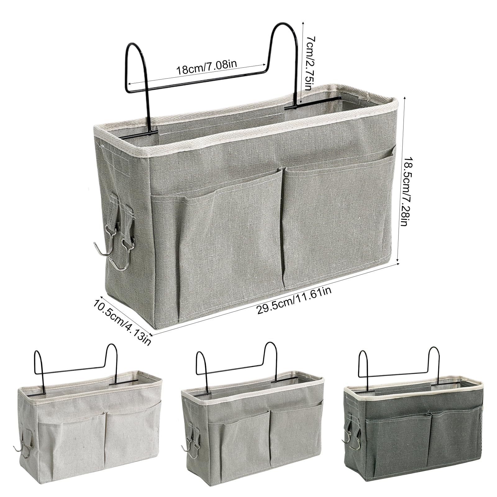 3 Pezzi Tasche Portaoggetti da Letto con Gancio Porta Oggetti da Appendere al Letto Portaoggetti da Letto Appendibile Borsa Appendere Letto per Dormitori Scolastici, Biblioteche