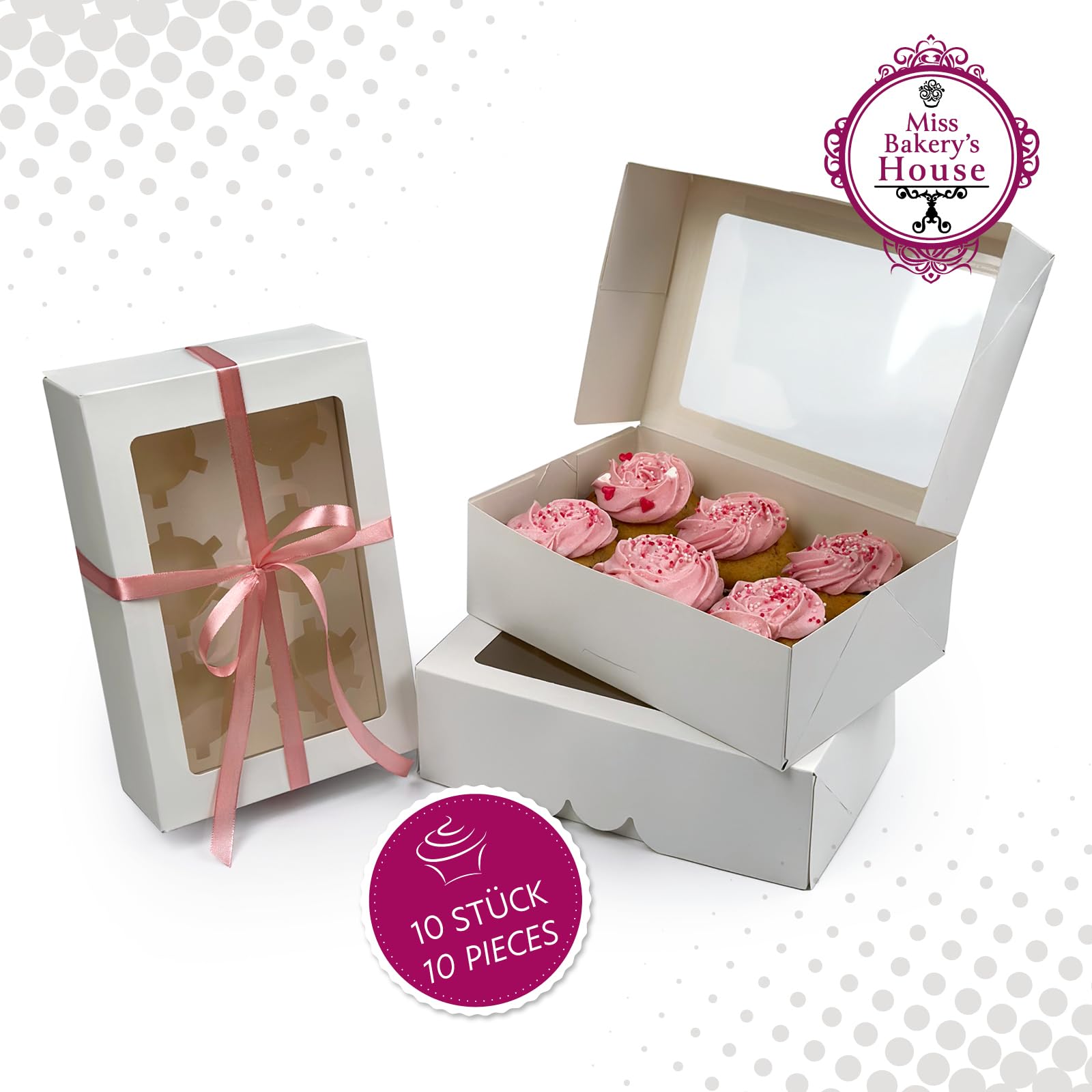 Miss Bakery's House® Cupcake Box mit Fenster - 6er - Weiß - 5 Stück - Muffins und Cupcakes geschützt Aufbewahren und Mitnehmen